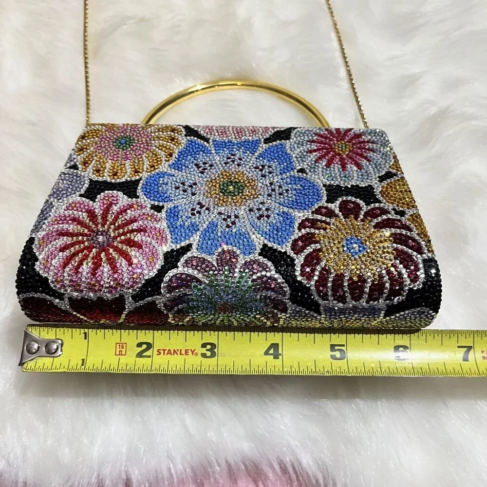 Vintage Judith Leiber Bag Womens Floral Crystal Minaudiere Italy Evening